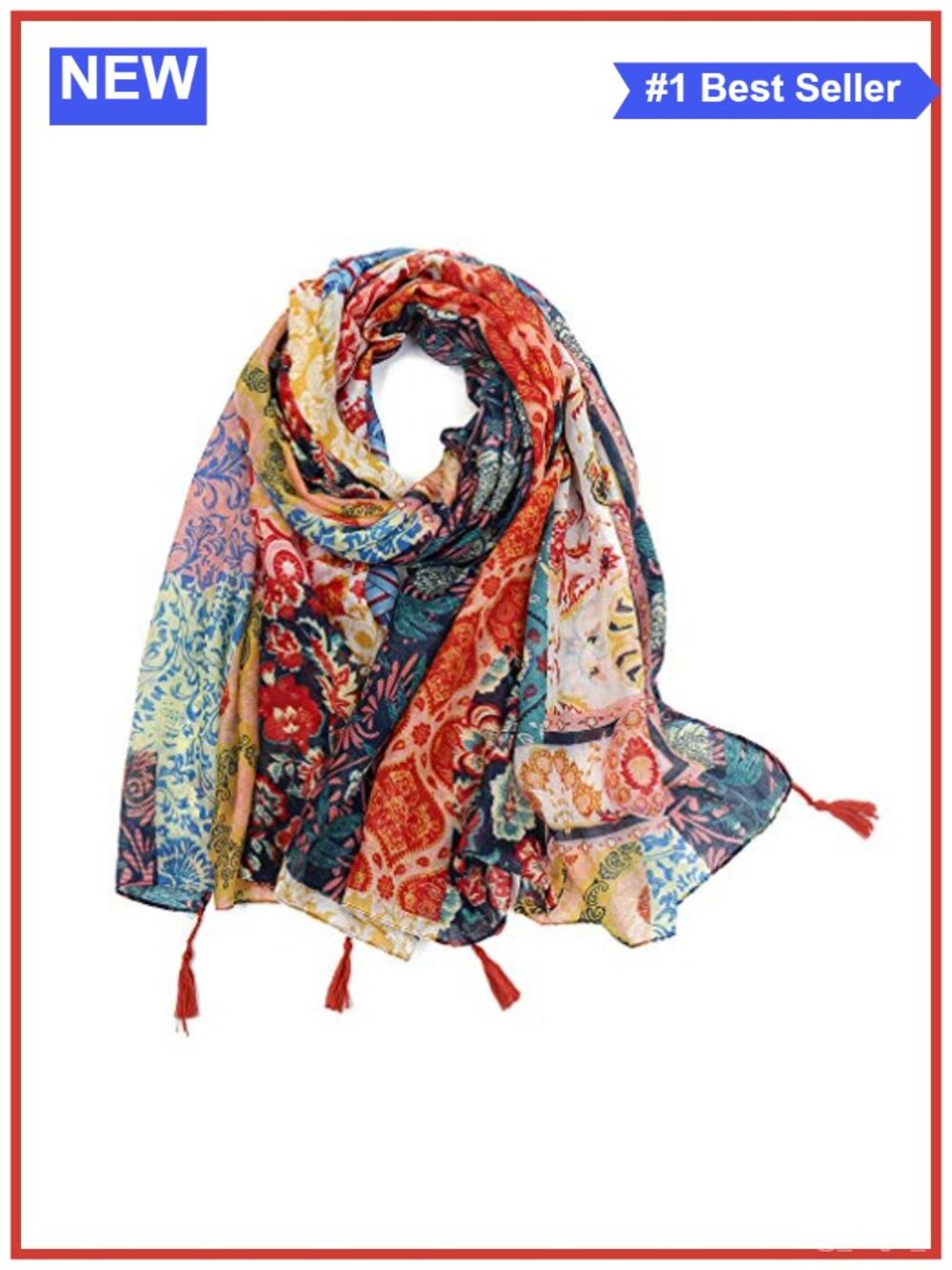 Boho Floral Print Scarf Lightweight Fringed Shawl Wrap